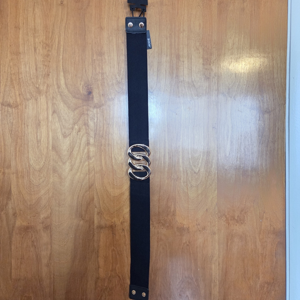 Ardene Black Elastic Belt with Gold Chain Accent